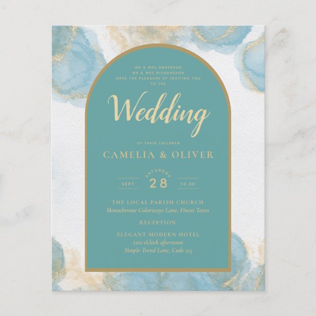 LeahG INK Sea Glass Turquoise Teal Gold INVITE Flyer (Front)