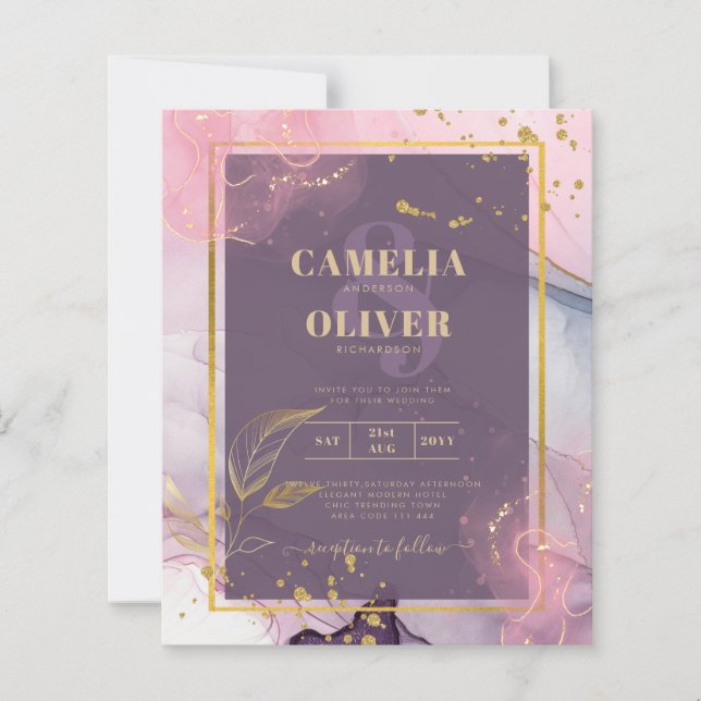 LeahG® Lavender INK Mauve Purple Gold Wedding (Front)