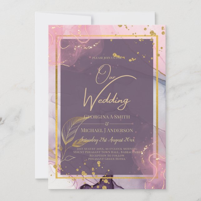 LeahG® Lavender INK Mauve Purple Gold Wedding Invitation (Front)