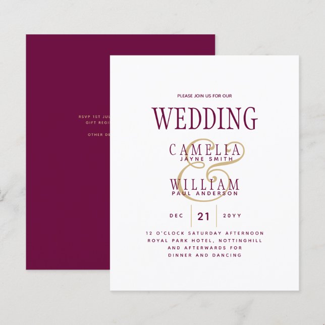 LeahG Magenta Berry Pink Wedding Invite (Front/Back)