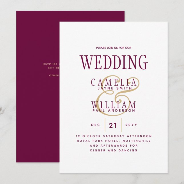 LeahG Magenta Berry Pink Wedding Invite (Front/Back)