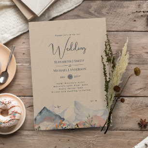LeahG Mountain Scene Winter Kraft Wedding Invitation