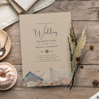 LeahG Mountain Scene Winter Kraft Wedding Invitation