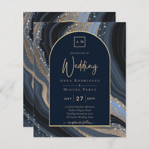 LeahG Navy Blue Gold Agate STARRY NIGHT Wedding 