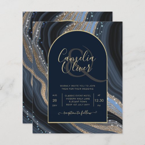 LeahG Navy Blue Gold Agate STARRY NIGHT Wedding 