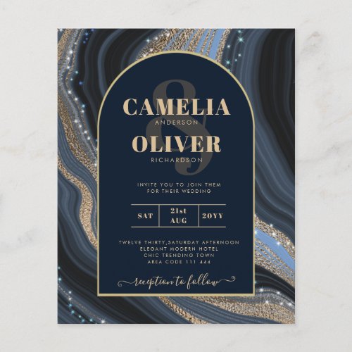 LeahG Navy Blue Gold Agate STARRY NIGHT Wedding  Flyer