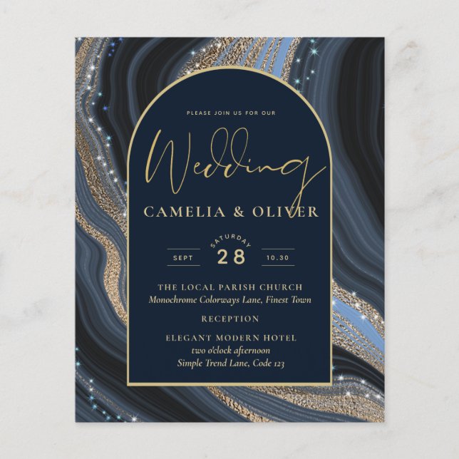 LeahG Navy Blue Gold Agate STARRY NIGHT Wedding  Flyer (Front)