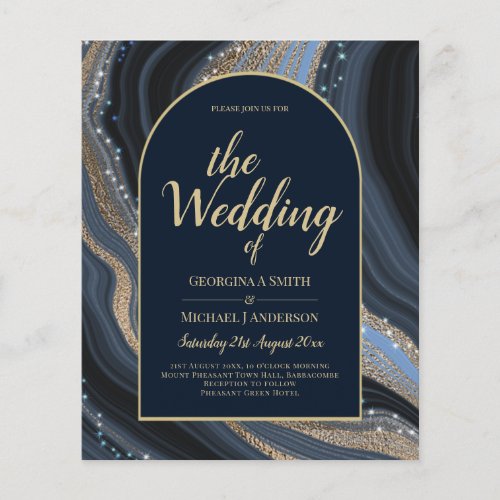 LeahG Navy Blue Gold Agate STARRY NIGHT Wedding  Flyer