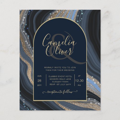 LeahG Navy Blue Gold Agate STARRY NIGHT Wedding  Flyer