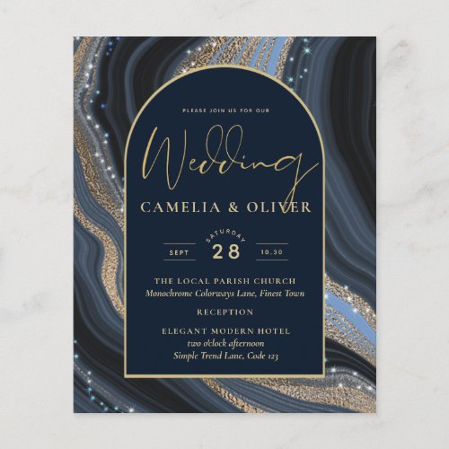 LeahG Navy Blue Gold Agate STARRY NIGHT Wedding  Flyer