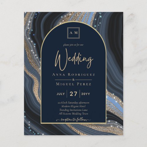 LeahG Navy Blue Gold Agate STARRY NIGHT Wedding  Flyer
