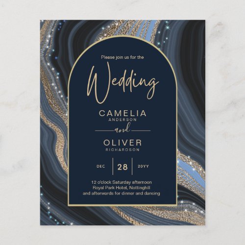 LeahG Navy Blue Gold Agate STARRY NIGHT Wedding  Flyer