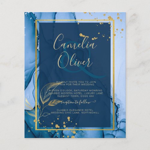 LeahG Navy Blue Gold Alcohol Ink Wedding Flyer