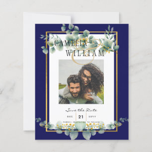 LeahG NAVY BLUE GOLD Greenery Eucalyptus Wedding