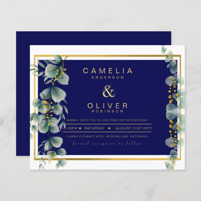 LeahG NAVY BLUE GOLD Greenery Eucalyptus Wedding (Front/Back)