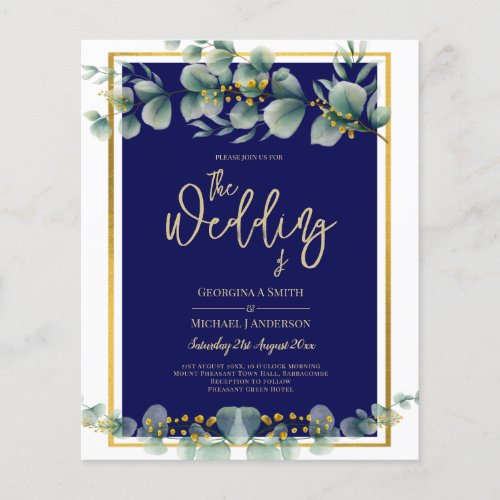 LeahG NAVY BLUE GOLD Greenery Eucalyptus Wedding Flyer