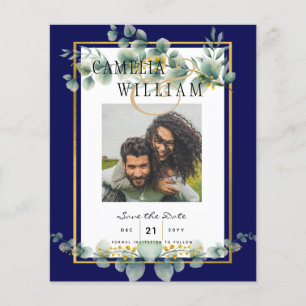 LeahG NAVY BLUE GOLD Greenery Eucalyptus Wedding Flyer
