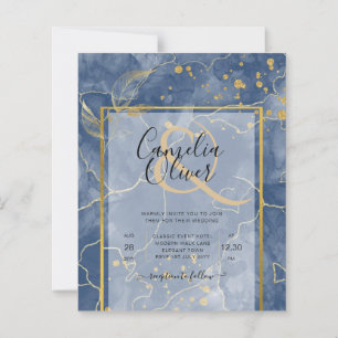LeahG Navy Blue Gold INK Abstract Wedding INVITE