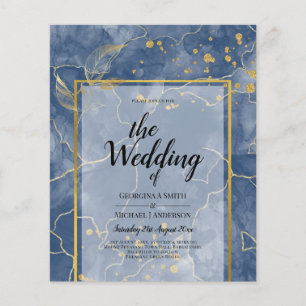 LeahG Navy Blue Gold INK Abstract Wedding INVITE Flyer