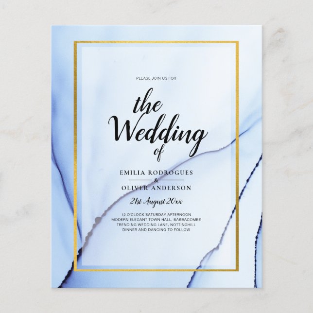 LeahG Navy Blue Gold INK Abstract Wedding INVITE Flyer (Front)