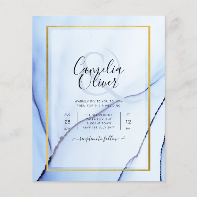 LeahG Navy Blue Gold INK Abstract Wedding INVITE Flyer (Front)