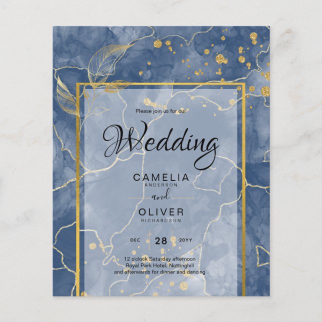 LeahG Navy Blue Gold INK Abstract Wedding INVITE Flyer (Front)