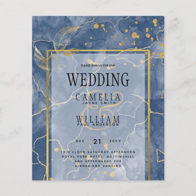 LeahG Navy Blue Gold INK Abstract Wedding INVITE Flyer (Front)