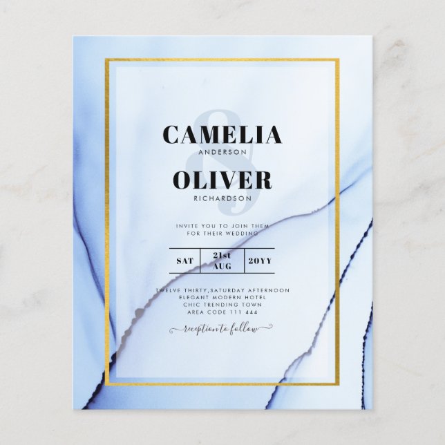 LeahG Navy Blue Gold INK Abstract Wedding INVITE Flyer (Front)