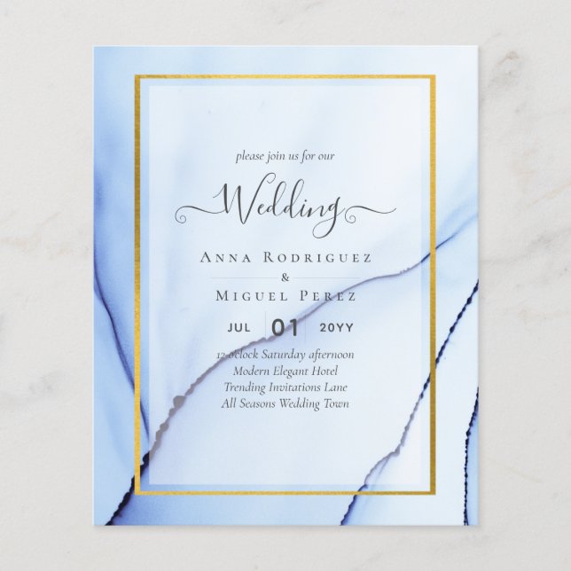 LeahG Navy Blue Gold INK Abstract Wedding INVITE Flyer (Front)