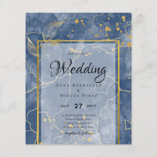 LeahG Navy Blue Gold INK Abstract Wedding INVITE Flyer