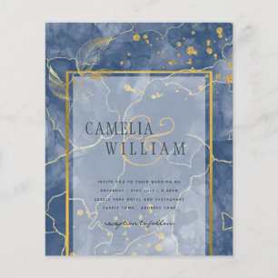 LeahG Navy Blue Gold INK Abstract Wedding INVITE Flyer