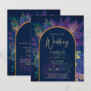 LeahG Navy Purple Gold JEWEL TONES Wedding INVITE