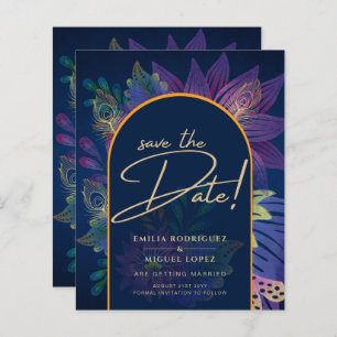 LeahG Navy Purple Gold JEWEL TONES Wedding INVITE