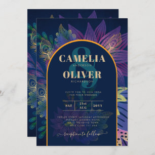 LeahG Navy Purple Gold JEWEL TONES Wedding INVITE