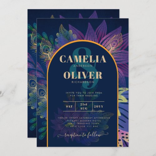 LeahG Navy Purple Gold JEWEL TONES Wedding INVITE