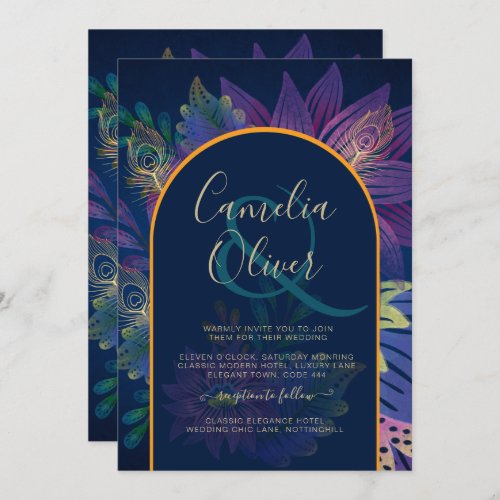 LeahG Navy Purple Gold JEWEL TONES Wedding INVITE