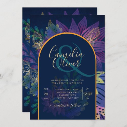 LeahG Navy Purple Gold JEWEL TONES Wedding INVITE