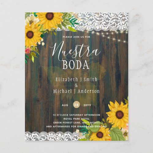 LeahG Nuestra Boda Sunflowers Lace Lights Invite Flyer