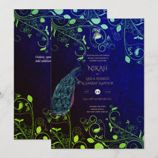 LeahG Peacock Blue Islamic Muslim Wedding Invites 