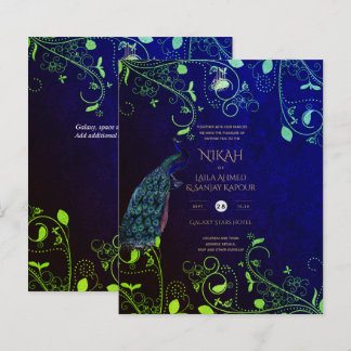 LeahG Peacock Blue Islamic Muslim Wedding Invites 