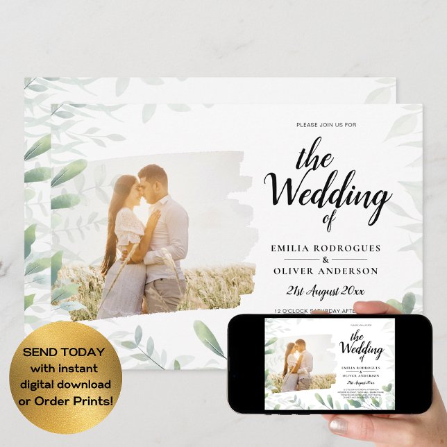 LeahG Photo Overlay GREENERY Wedding Invite (Creator Uploaded)