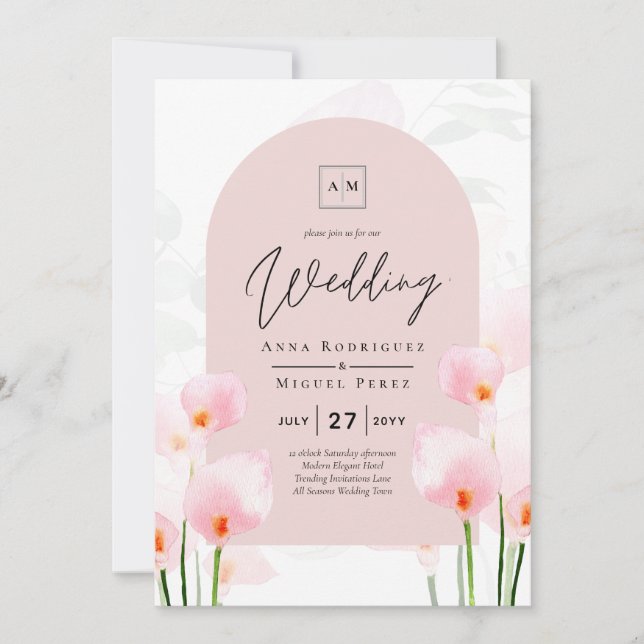 LeahG Pink Calla Lily Floral Wedding Invite (Front)
