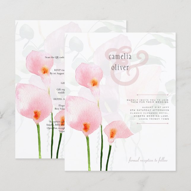 LeahG Pink Calla Lily Floral Wedding Invite (Front/Back)