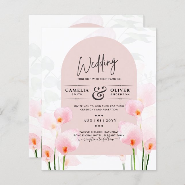 LeahG Pink Calla Lily Floral Wedding Invite (Front/Back)