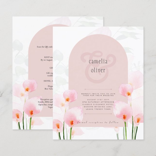 LeahG Pink Calla Lily Floral Wedding Invite (Front/Back)