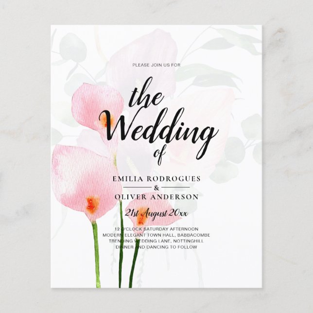 LeahG Pink Calla Lily Floral Wedding Invite allin1 Flyer (Front)