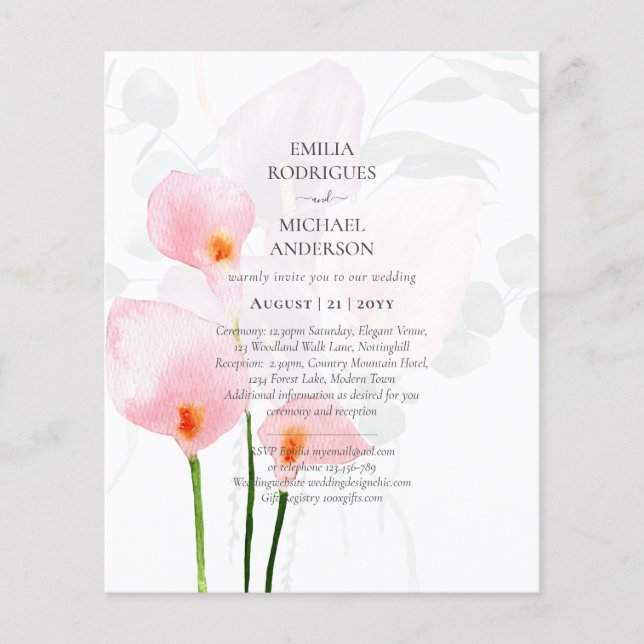 LeahG Pink Calla Lily Floral Wedding Invite allin1 Flyer (Front)