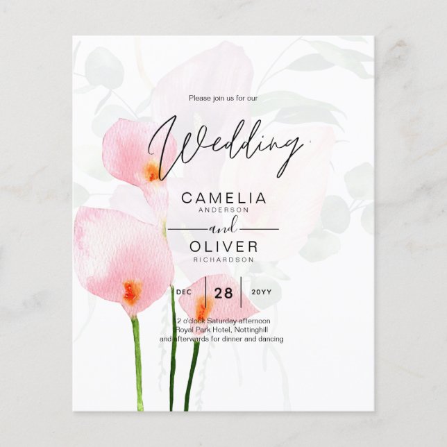LeahG Pink Calla Lily Floral Wedding Invite allin1 Flyer (Front)