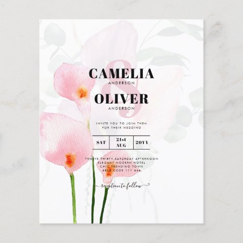 LeahG Pink Calla Lily Floral Wedding Invite allin1 Flyer