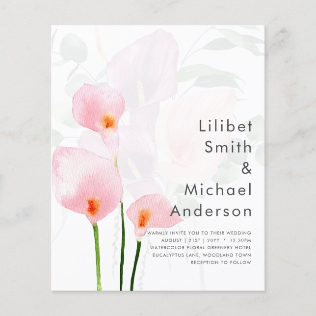 LeahG Pink Calla Lily Floral Wedding Invite allin1 Flyer (Front)